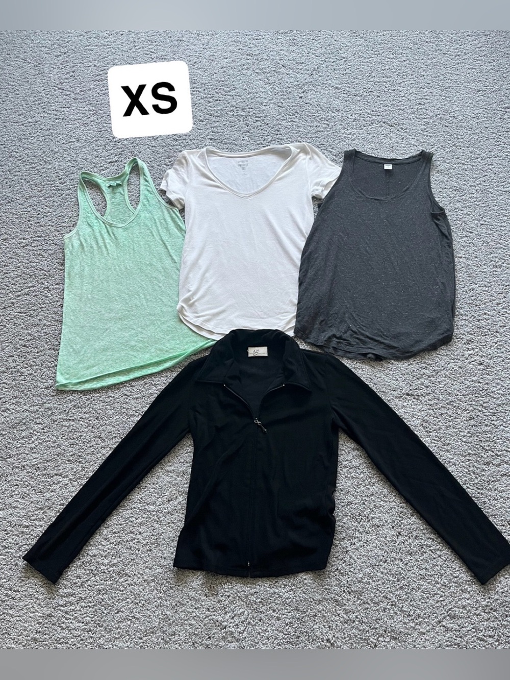 Mixed Women Tops Bundle - XS - Black Jacket, White Tee, Gray Tank, Mint Tank